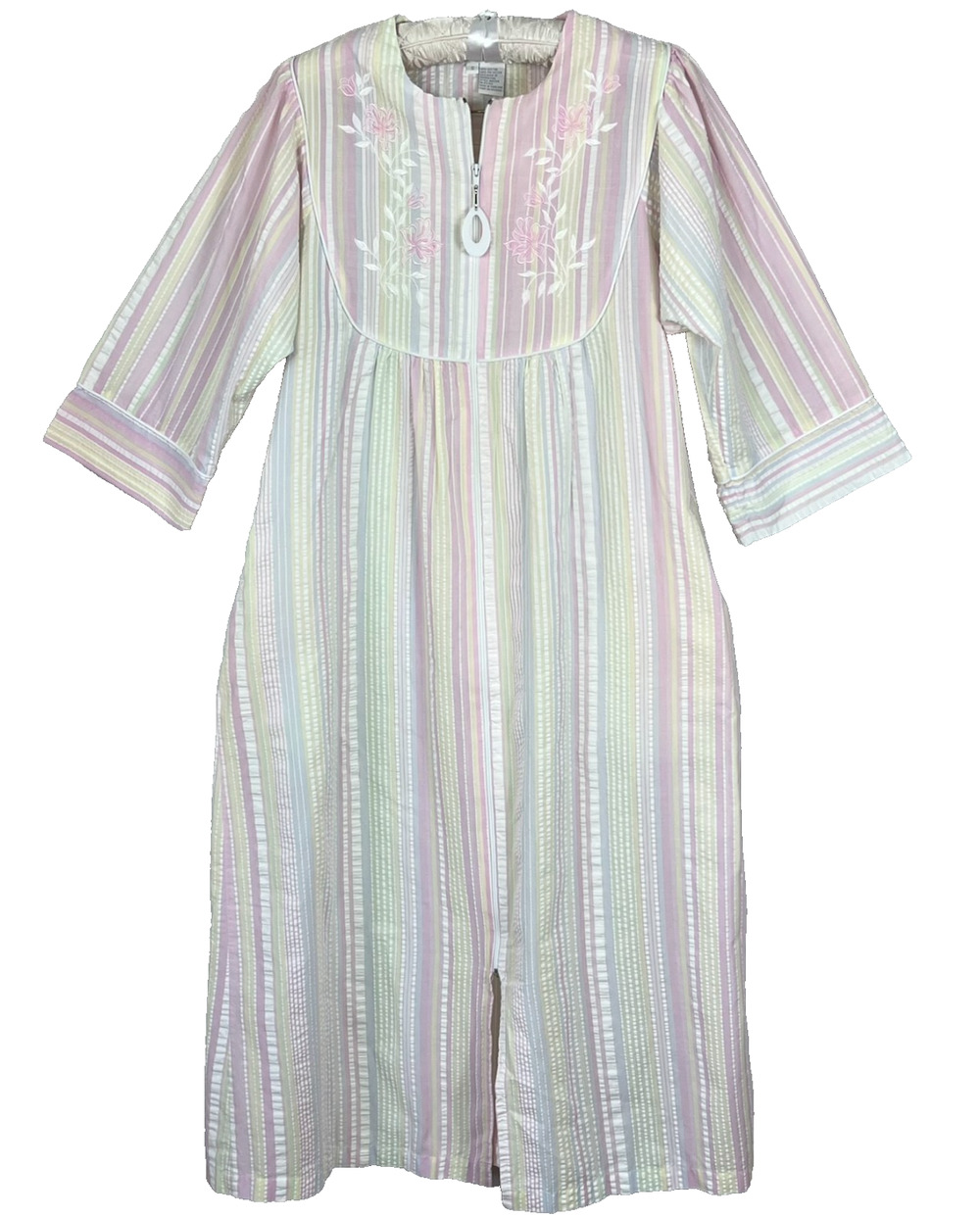 Miss Elaine Housedress Women's Small Striped Embroidery Lightweight Vintage